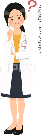 A woman holding a neck with a white coat figure 28897483