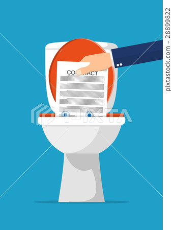 Businessman hand putting contract papers in toilet 28899822