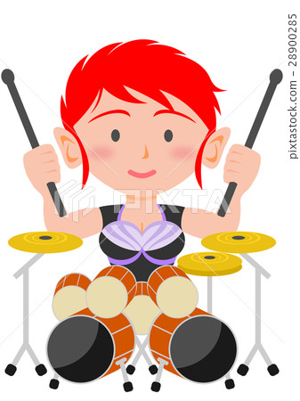 Rock Girls Band Drum - StockRock Girls Band Drum - Stock  