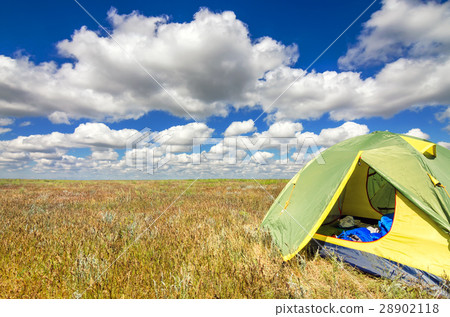 Touristic tent in astrakhan steppe under beautiful 28902118