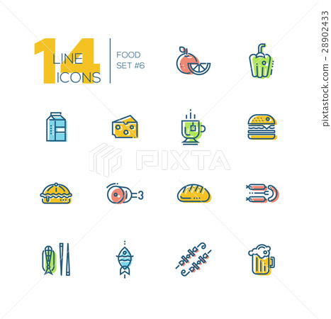 Kinds of Food Cafe Menu Thick Line Icons Set 28902433