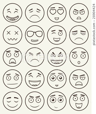 Set of outline emoticons, emoji isolated on white Set of outline emoticons, emoji isolated on white 28904424