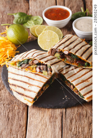 quesadilla with meat, spinach and cheddar cheese 28908249