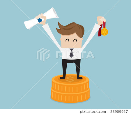 businessman success with gold medal on coins stack businessman success with gold medal on coins stack 28909937