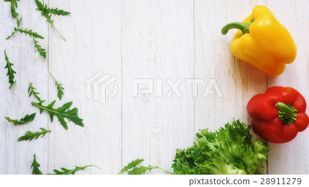 bell pepper, green salad and arugula, top view bell pepper, green salad and arugula, top view 28911279