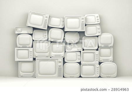 Pile of retro TV - white toned. 3d illustration Pile of retro TV - white toned. 3d illustration 28914963