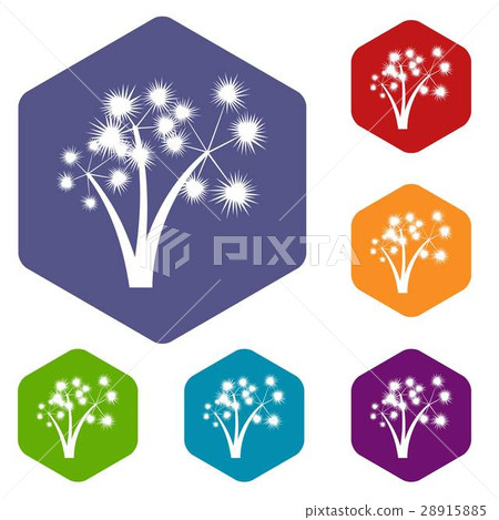 Three spiky palm trees icons set 28915885