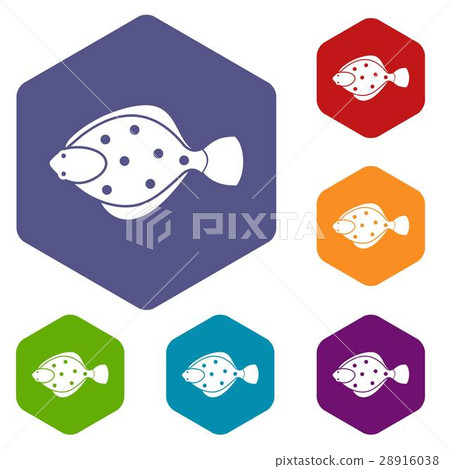 Flounder fish icons set 28916038