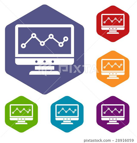 Graph in computer screen icons set Graph in computer screen icons set 28916059