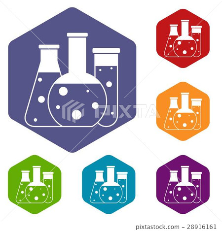 Laboratory flasks icons set 28916161