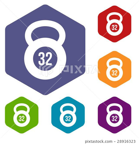 Kettlebell 32 kg icons set 28916323