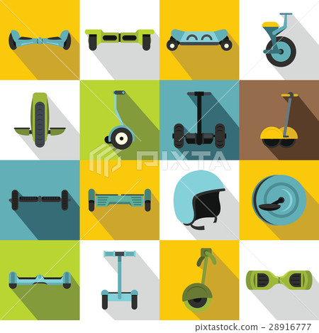 Balancing scooter icons set, flat style 28916777