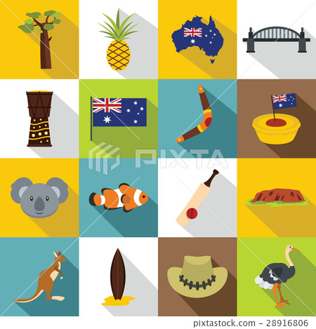 Australia travel icons set, flat style Australia travel icons set, flat style 28916806