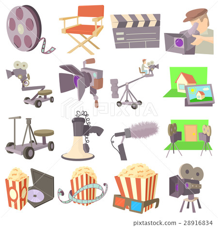 Movie cinema symbols icons set, cartoon style 28916834