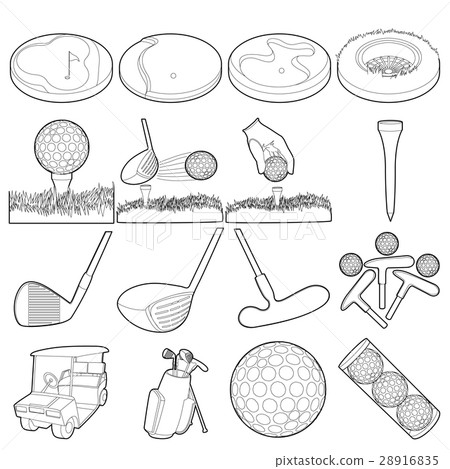 Golf items icons set, outline style 28916835