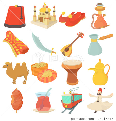 Turkey travel symbols icons set, cartoon style 28916857