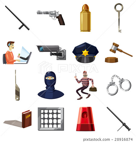 Criminal symbols icons set, cartoon style Criminal symbols icons set, cartoon style 28916874