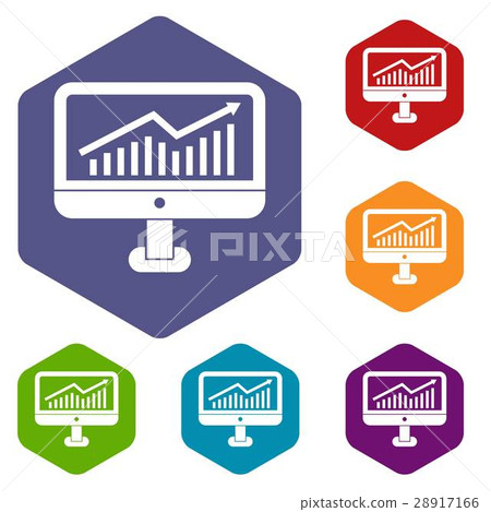 Growth graph on the computer monitor icons set - Stock Illustration ...
