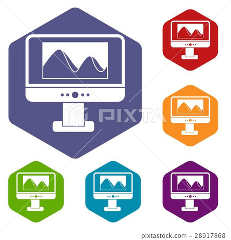 Computer monitor with photo on screen icons set Computer monitor with photo on screen icons set 28917868