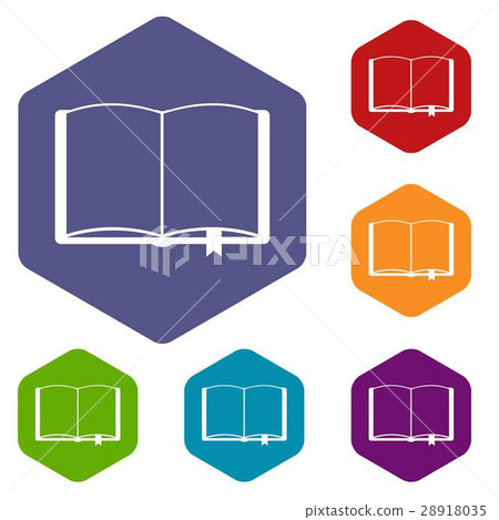 Open book with bookmark icons set 28918035