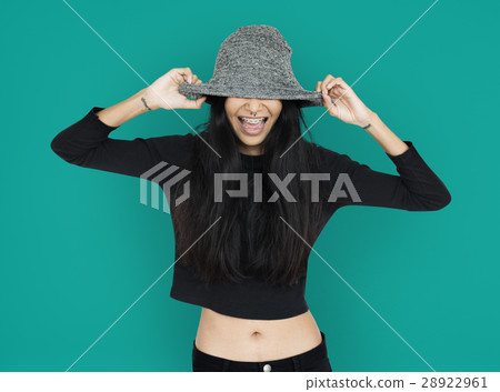 Young Women Hands On Hat Silly Young Women Hands On Hat Silly 28922961