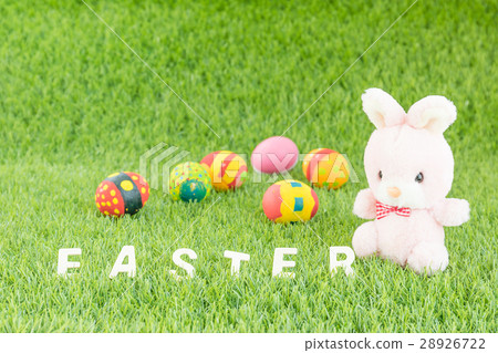 Bunny toy and Easter eggs with text Bunny toy and Easter eggs with text 28926722