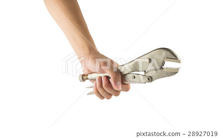 Hand holding locking pliers isolated Hand holding locking pliers isolated 28927019