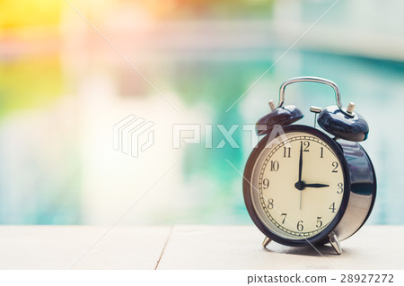 3 o'clock retro clock at the swimming pool. 28927272