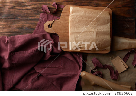 Composition of kitchen devices on wooden table 28930602