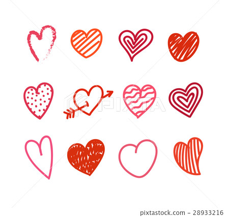 Different Valentines day hand color, drawn hearts 28933216