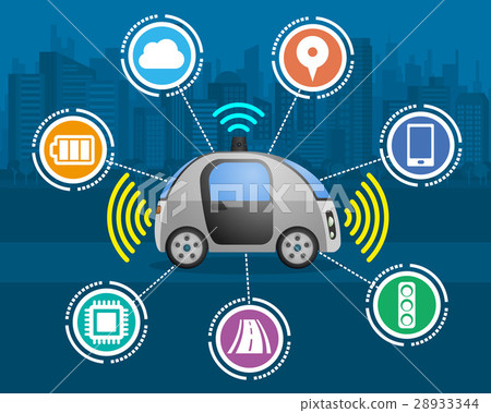 Automatic Driving Vehicle and Function Icon 28933344
