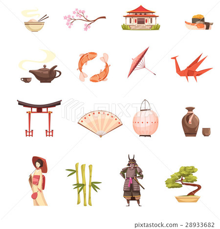 Japan Retro Cartoon Icons Set 28933682