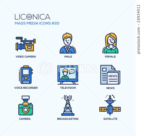 Mass Media - coloured modern single line icons set - Stock Illustration ...