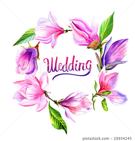 Wildflower magnolia flower wreath in a watercolor Wildflower magnolia flower wreath in a watercolor 28934245