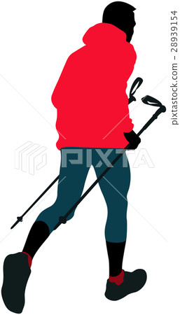 male runner with trekking poles male runner with trekking poles 28939154