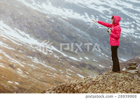 Tourist woman on Dalsnibba, Norway 28939908