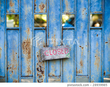 Sign wood word close hanging on steel door vintage Sign wood word close hanging on steel door vintage 28939985