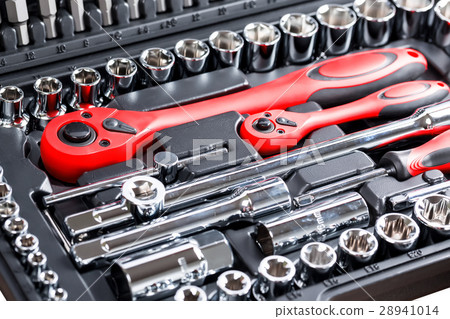Set of hand tools. Many wrench and tools close-up 28941014