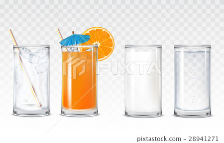 Set icons glasses with water, juice and milk Set icons glasses with water, juice and milk 28941271