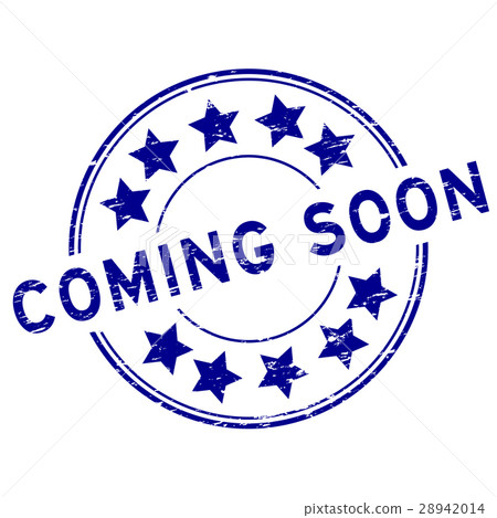 Grunge blue coming soon round rubber stamp 28942014