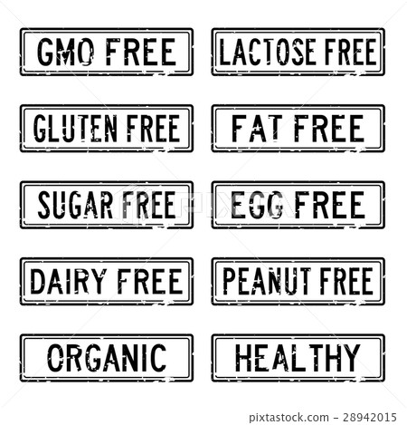 Set of grunge black square rubber stamp about food 28942015