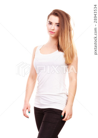 Portrait of young teenager woman with long brown hair 28943534