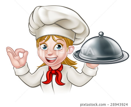 Cartoon Woman Chef Holding Plate or Platter - Stock Illustration ...