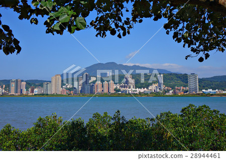 Tamsui cityscape with plant silhouette Tamsui cityscape with plant silhouette 28944461
