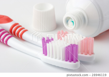 Two toothbrushes and toothpaste 28946119