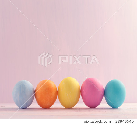 Five multicolored Easter eggs on light background 28946540