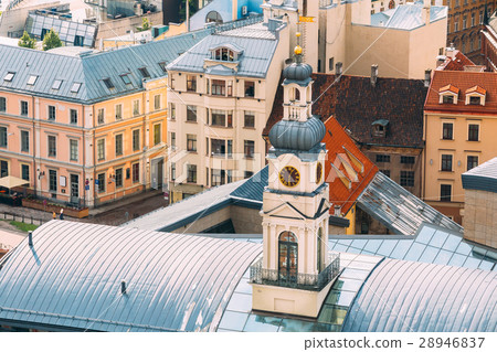 Riga, Latvia. Close Up Of Clock Tower OF Famous 28946837