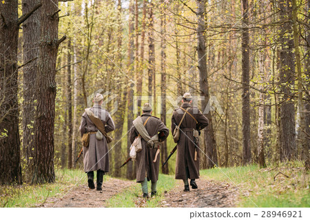 Three Re-enactors Dressed As Soviet Russian Red 28946921