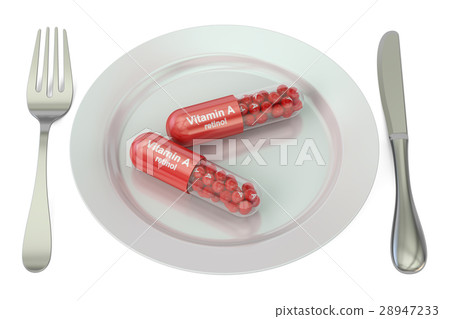 Diet and healthy meal concept Plate with vitamin A 28947233