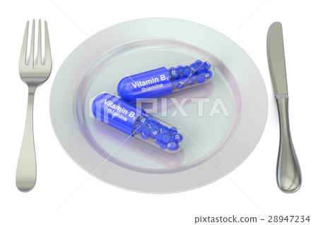 Diet and healthy concept Plate with vitamin B1 28947234